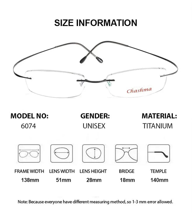 Chashma Brand Titanium Reading Glasses Super Light Myopia Optical Prescription Glasses Frame for Male and Female