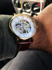 Forsining 3d Logo Design Hollow Engraving Black Gold Case Leather Skeleton Mechanical Watches Men Luxury Brand Heren Horloge