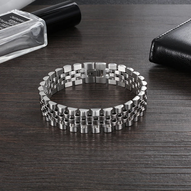 Luxury Gold Color Stainless Steel Bracelet 200mm Wristband Men Jewelry Bracelets Bangles Gift for Him (JewelOra BA101608)