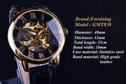 Forsining 3d Logo Design Hollow Engraving Black Gold Case Leather Skeleton Mechanical Watches Men Luxury Brand Heren Horloge