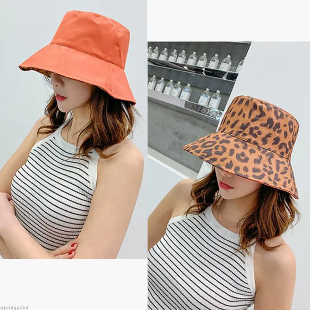 Leopard Reversible Bucket Hat Women Beach Panama Sun Hats Outdoor Wedding Party Summer Travel Caps Breathable Cotton Chapeau