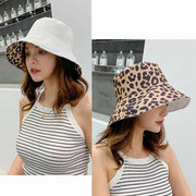 Leopard Reversible Bucket Hat Women Beach Panama Sun Hats Outdoor Wedding Party Summer Travel Caps Breathable Cotton Chapeau