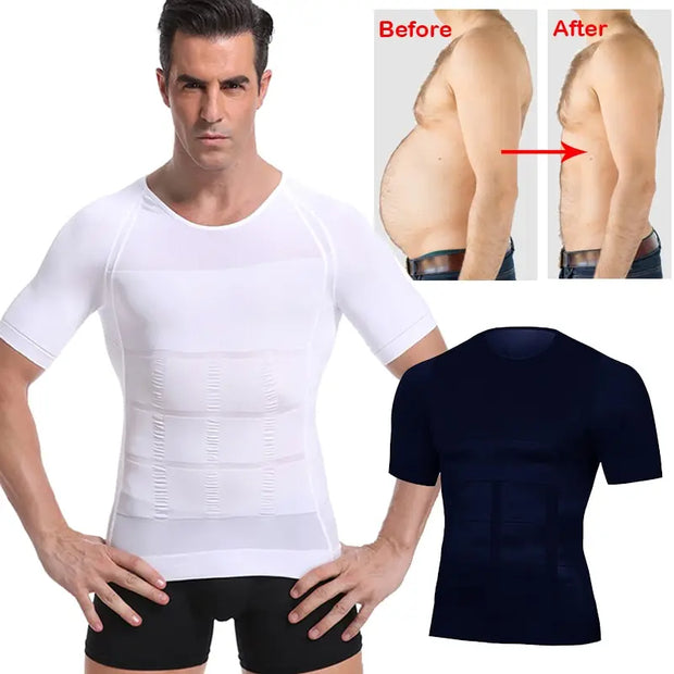 Men Body Toning T-Shirt Body Shaper Corrective Posture Shirt Slimming Belt Belly Abdomen Fat Burning Compression Corset