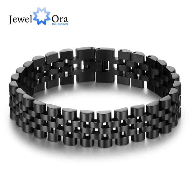 Luxury Gold Color Stainless Steel Bracelet 200mm Wristband Men Jewelry Bracelets Bangles Gift for Him (JewelOra BA101608)