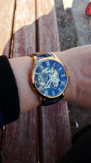 Forsining 3d Logo Design Hollow Engraving Black Gold Case Leather Skeleton Mechanical Watches Men Luxury Brand Heren Horloge