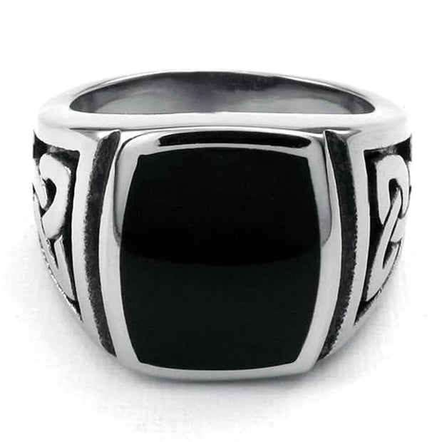 Fashion New Jewelry Stainless Steel Ring Knot Signet Jewelry Heavy Wide Ring Black Silver color Ring US Size 7 -15