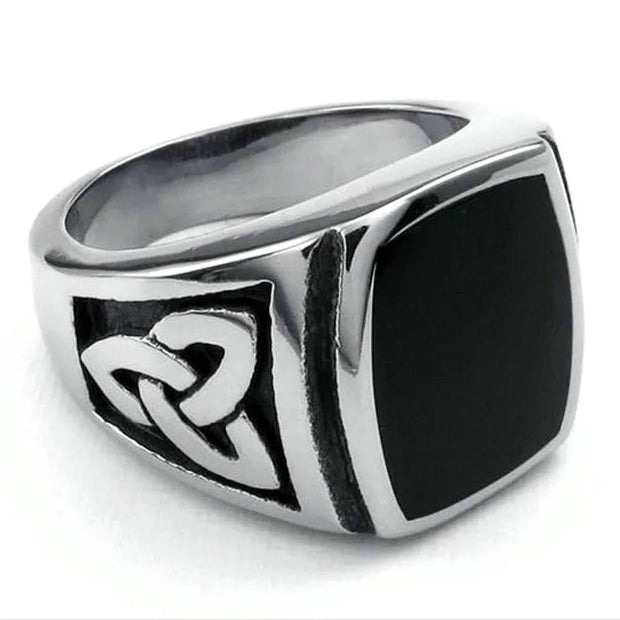 Fashion New Jewelry Stainless Steel Ring Knot Signet Jewelry Heavy Wide Ring Black Silver color Ring US Size 7 -15
