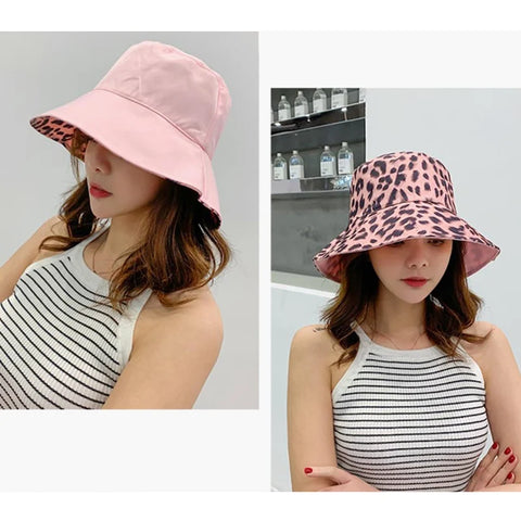 Leopard Reversible Bucket Hat Women Beach Panama Sun Hats Outdoor Wedding Party Summer Travel Caps Breathable Cotton Chapeau