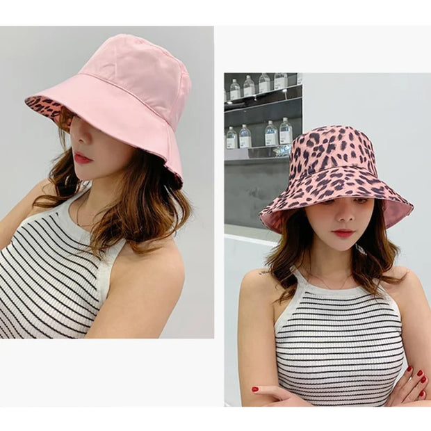 Leopard Reversible Bucket Hat Women Beach Panama Sun Hats Outdoor Wedding Party Summer Travel Caps Breathable Cotton Chapeau