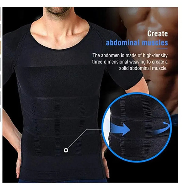 Men Body Toning T-Shirt Body Shaper Corrective Posture Shirt Slimming Belt Belly Abdomen Fat Burning Compression Corset