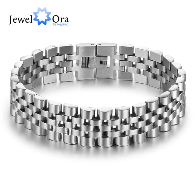 Luxury Gold Color Stainless Steel Bracelet 200mm Wristband Men Jewelry Bracelets Bangles Gift for Him (JewelOra BA101608)