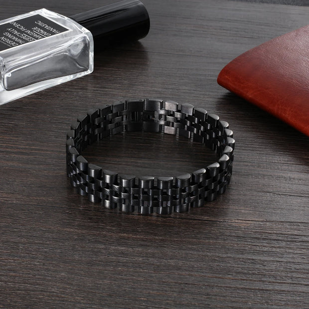 Luxury Gold Color Stainless Steel Bracelet 200mm Wristband Men Jewelry Bracelets Bangles Gift for Him (JewelOra BA101608)