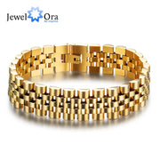 Luxury Gold Color Stainless Steel Bracelet 200mm Wristband Men Jewelry Bracelets Bangles Gift for Him (JewelOra BA101608)