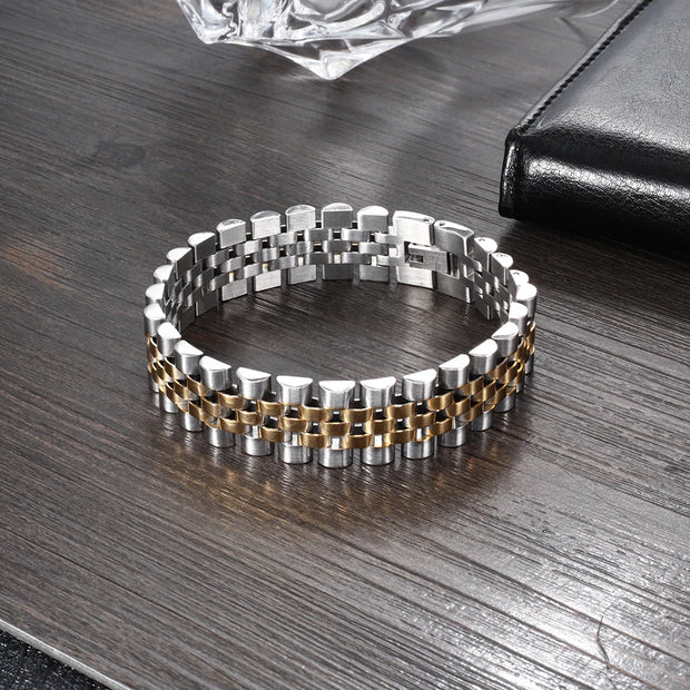 Luxury Gold Color Stainless Steel Bracelet 200mm Wristband Men Jewelry Bracelets Bangles Gift for Him (JewelOra BA101608)