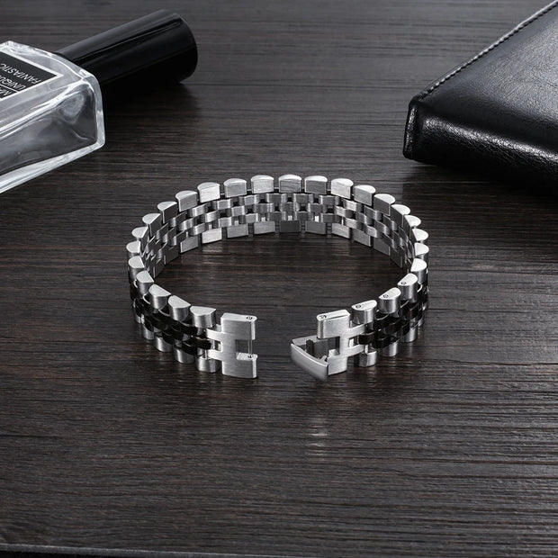 Luxury Gold Color Stainless Steel Bracelet 200mm Wristband Men Jewelry Bracelets Bangles Gift for Him (JewelOra BA101608)