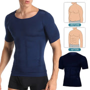 Men Body Toning T-Shirt Body Shaper Corrective Posture Shirt Slimming Belt Belly Abdomen Fat Burning Compression Corset