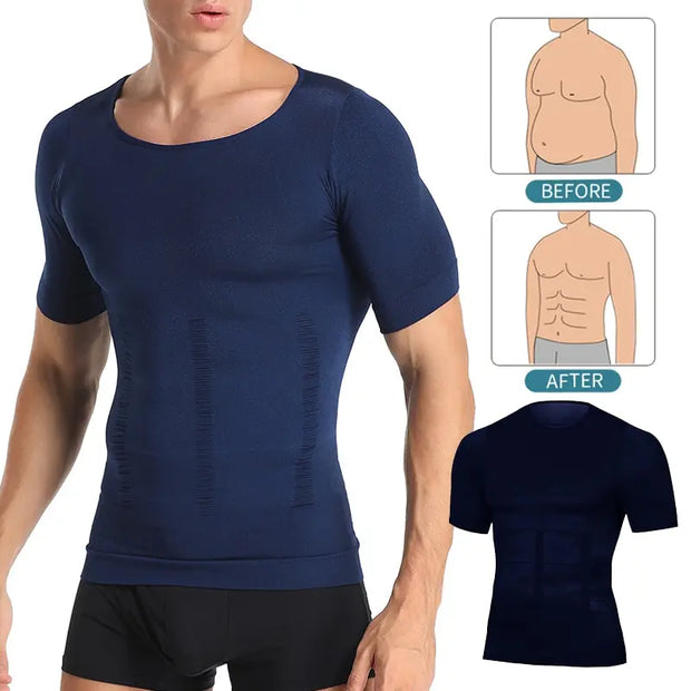 Men Body Toning T-Shirt Body Shaper Corrective Posture Shirt Slimming Belt Belly Abdomen Fat Burning Compression Corset