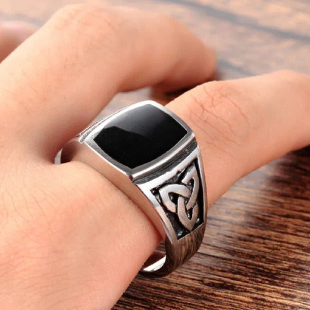 Fashion New Jewelry Stainless Steel Ring Knot Signet Jewelry Heavy Wide Ring Black Silver color Ring US Size 7 -15