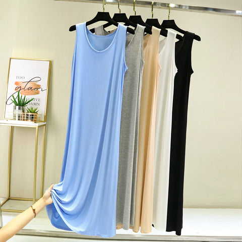 Cool Thin Summer Sleepwear For Women Outfit Night Shirt Sleeveless Long Dress Sexy Cotton Nightgowns Female Vest Nightdress