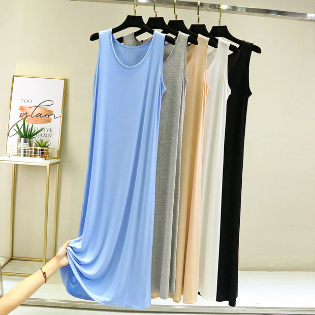 Cool Thin Summer Sleepwear For Women Outfit Night Shirt Sleeveless Long Dress Sexy Cotton Nightgowns Female Vest Nightdress