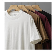 DUKEEN 300G Thick Bamboo Cotton T-Shirt Men Loose Round Neck Half Sleeve Solid Color Pure Cotton Breathable Short Sleeve