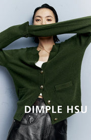 Autumn/Winter Knitted Loose Cardigan Jacket Pure Wool Sweater Temperament round Neck Slim Fit Long Sleeve Top for Women