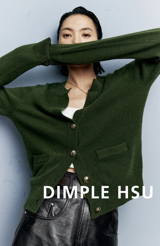 Autumn/Winter Knitted Loose Cardigan Jacket Pure Wool Sweater Temperament round Neck Slim Fit Long Sleeve Top for Women