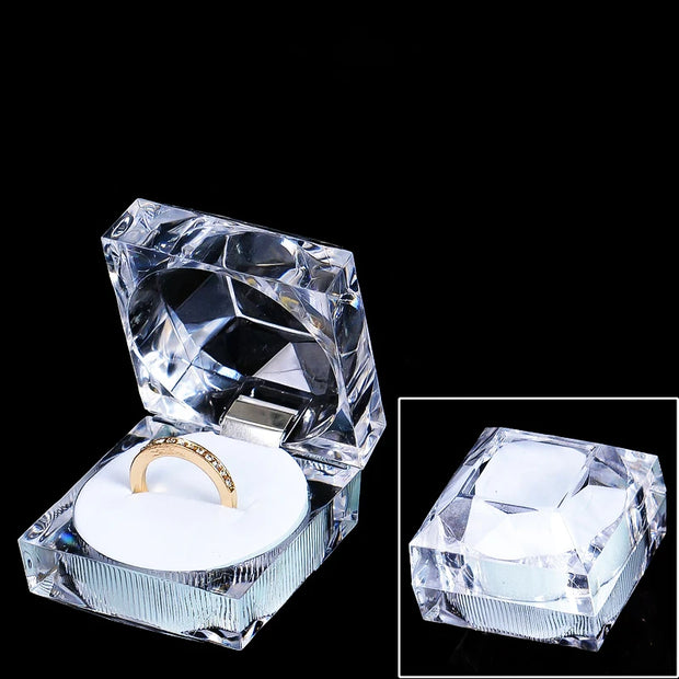 Transparent Crystal Ring Box Jewelry Packaging Box High Quality Acrylic Earring Wedding Storage Clear Packaging Gift Case