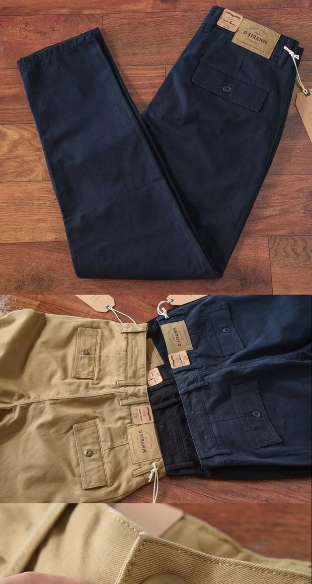 Retro Waed Pure Cotton Men's Loose Straight Leg Long Pants Heavy Du Thiened Wear Resistant Workwear Casual Trousers