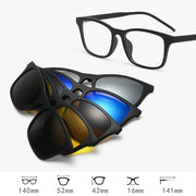 HDCRAFTER 6 In 1 Magnet Polarized Clip Glasses Frame Men TR90 Optical Myopia Clip Glasses For Men Prescription Eyeglasses Frame