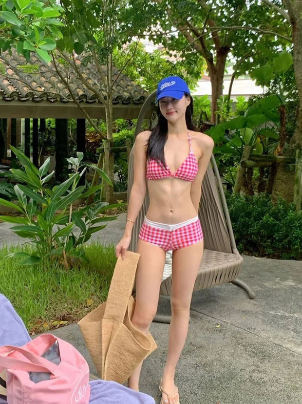 Sexy Two-Piece Bikini Swimwear Women's Korean Style Hot Spring Suit Small Chest Gathered Baseini Thermal Spa Swimsuit