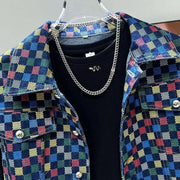 PFHQ Spring Shoulder Pad Short Men's Denim Jacket Design Versatile Turn-down Collar Contrast Color Male Tops 21E3316