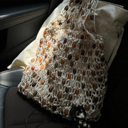 Women Beaded Bag Summer Design Hollow-out Woven Bead Tote Bag Shoulder Bag Female Small Handbag