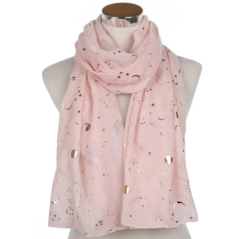Star Moon Foil Scarf Women Cotton Voile Scarves Hijab Femme Musulman Fashion Shawl Wrap Headband 180-70cm Wholesale Scarfs