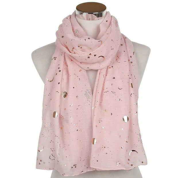 Star Moon Foil Scarf Women Cotton Voile Scarves Hijab Femme Musulman Fashion Shawl Wrap Headband 180-70cm Wholesale Scarfs