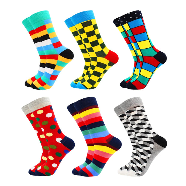 6 Pairs Fashion Casual Women and Men Socks Art Van Gogh Stripe Harajuku Fruit Animal Sloth Beer Funny Socks Dress Cotton Socks