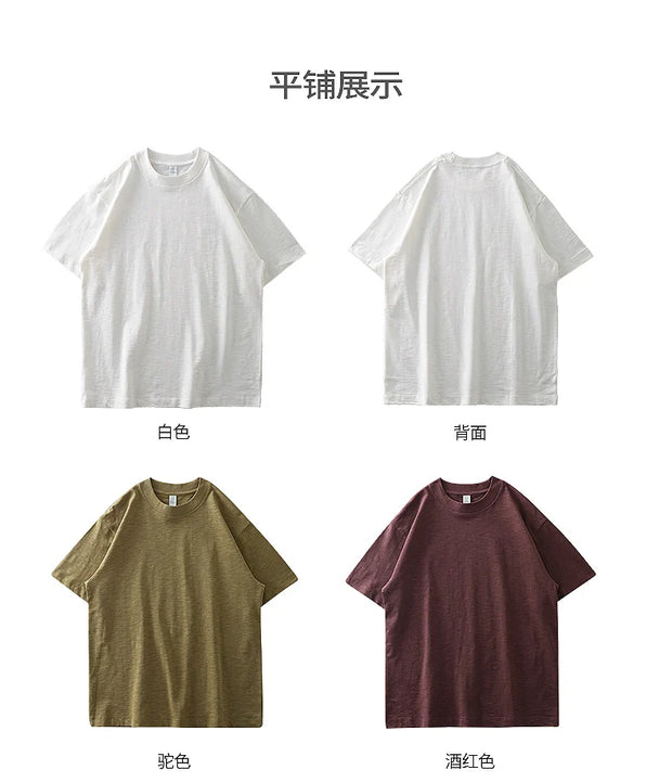 DUKEEN 300G Thick Bamboo Cotton T-Shirt Men Loose Round Neck Half Sleeve Solid Color Pure Cotton Breathable Short Sleeve