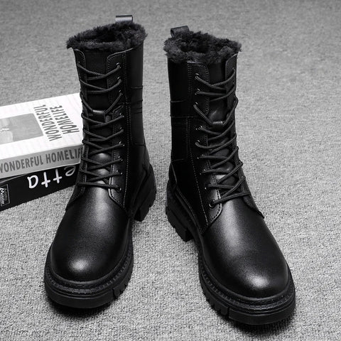 British Style Male Walking Footwear Luxury Brand Outdoor Boots High Quality Man Ankle Boots Warm Plush Fur Winter Shoes High Top