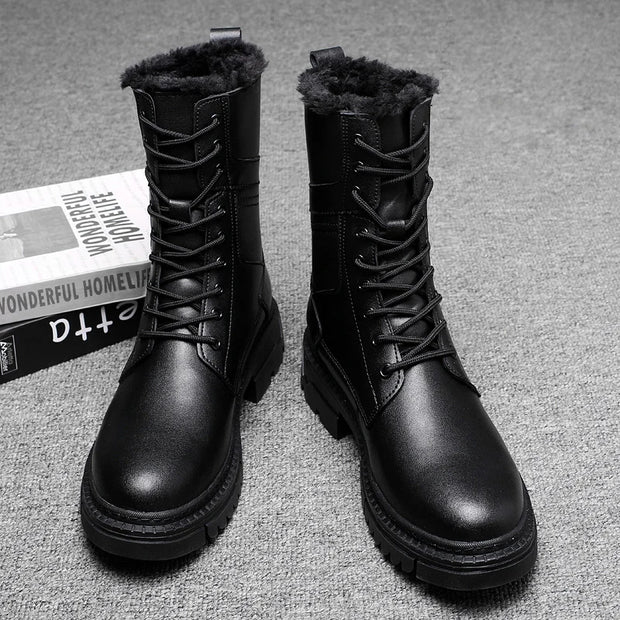 British Style Male Walking Footwear Luxury Brand Outdoor Boots High Quality Man Ankle Boots Warm Plush Fur Winter Shoes High Top
