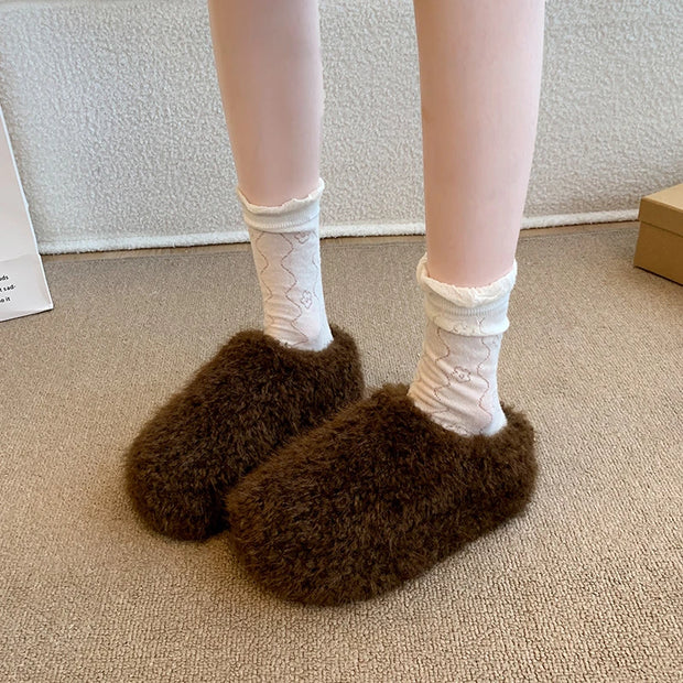 Baotou Hairy Slippers Footwear 2025 Winter Home Lightweight Women Winter Cotton Mopping