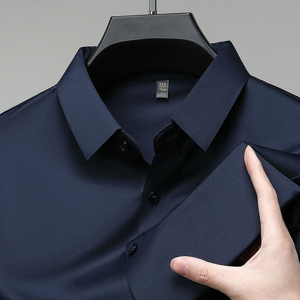 New Men's Business Casual Solid Color Short Sleeved Shirt for Summer Fashion No Ironing Comfortable and Versatile Top