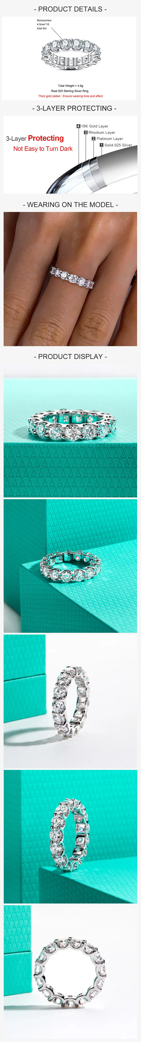AnuJewel  4.5mm D Color Moissanites Eternity Band Ring 925 Sterling Silver Wedding Rings for Women Jewelry Gifts Wholesale