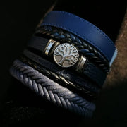 Punk Casual Bead6 Pc/set Tree Black Khaki Handmade Men Bracelets Male Women Leather Bracelets Men Bangle Wholesale Jewelry Gift