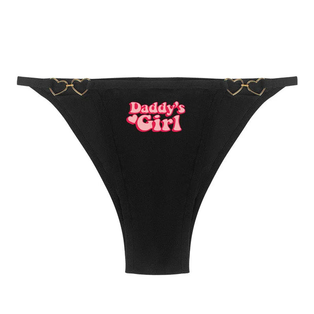 Black Sexy Underpant Cute Love Panties Daddy's Girl Thong for Women Seamless Female Underwear Pure Cotton Crotch Girls Low Waist