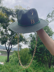 Fashionable Metal Letter Straw Hats for Women Men Summer Outdoor Holidays Beach Sun Hat Panama Hat