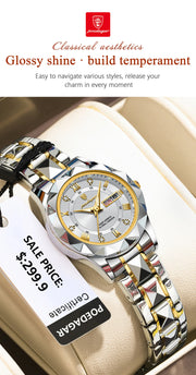 POEDAGAR Luxury Quartz Watch for Ladies Waterproof Luminous Date Week Stainless Steel Women Watches Elegant Dress WristWatch+box