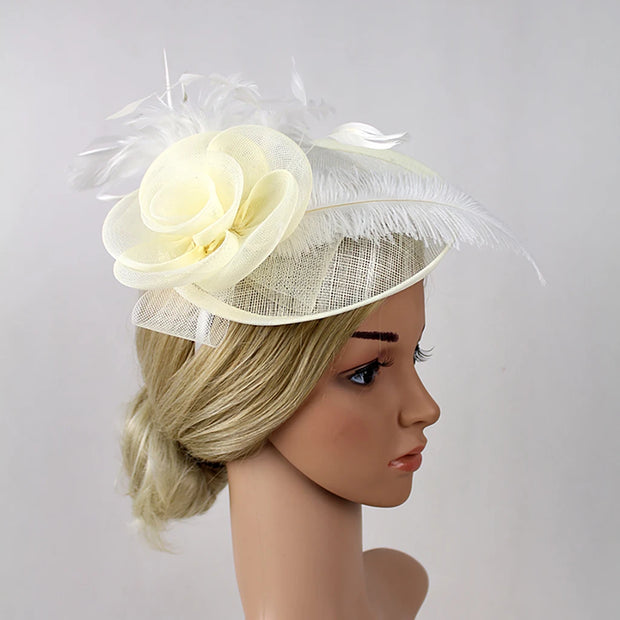 Women Ascot Fascinator Hat Feather Mesh Headband with Clip Reversible Kentucky Derby Photography for Ladies Tea Party