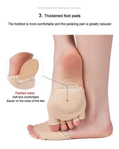 1 pair Five toes forefoot pads women's high heels wear half socks comfortable lace invisible socks foot pain care products