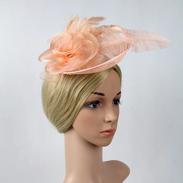 Women Ascot Fascinator Hat Feather Mesh Headband with Clip Reversible Kentucky Derby Photography for Ladies Tea Party