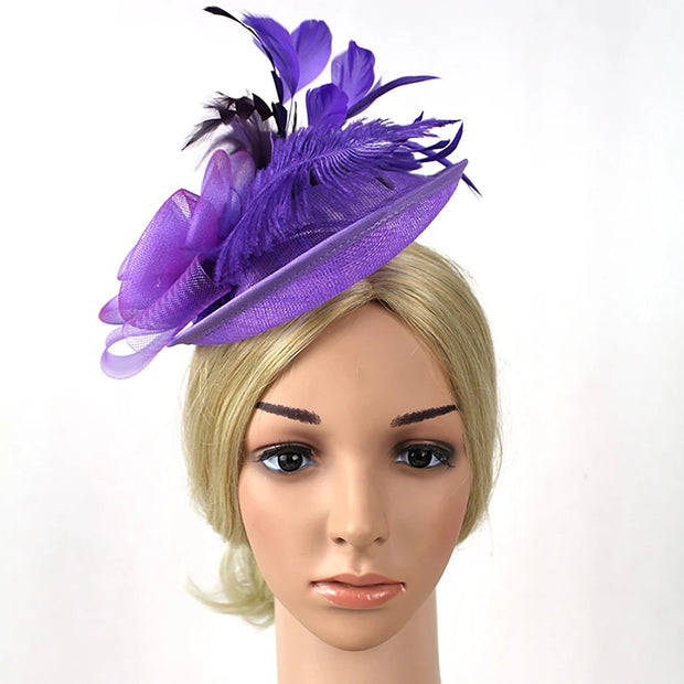 Women Ascot Fascinator Hat Feather Mesh Headband with Clip Reversible Kentucky Derby Photography for Ladies Tea Party